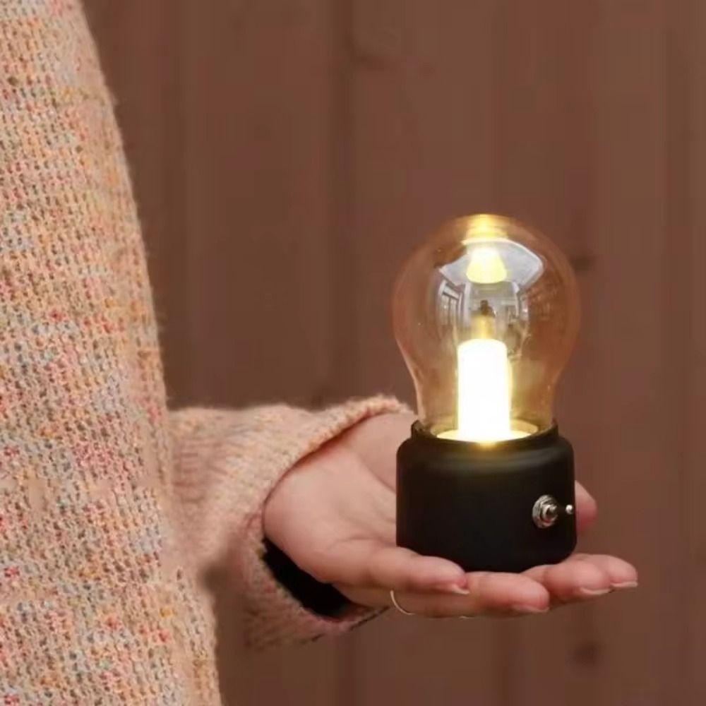 Simple Glass Lampshade Night Light Cordless Operation Eye Care Light Desk Lamp Flame Tip Design LED Bulb Lemp Christmas