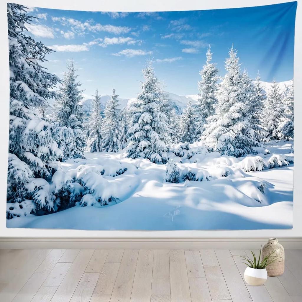 Loccor Winter Snow Forest Tapestry White Alps Mountain Winter Scene Tapestry 80" x 60" Snowy Woodland Landscape Taptries Wall Hanging for Bedroom