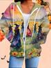 Halloween 3D Printed Hooded Cardigan Plus Size Autumn Winter Retro