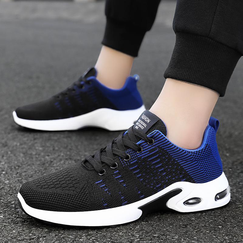 Men's Shoes Autumn New Fly-woven Sports Shoes Comfortable Wear-resistant Air Cushion Shoes Men's Versatile Running Shoes Lace-up Casual Shoes