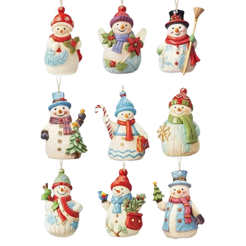 

Snowman Ornaments Christmas Hanging Decor 9 Piece Wooden Snowman Set for Tree Window Wall Home Decor, Holiday Decorations
