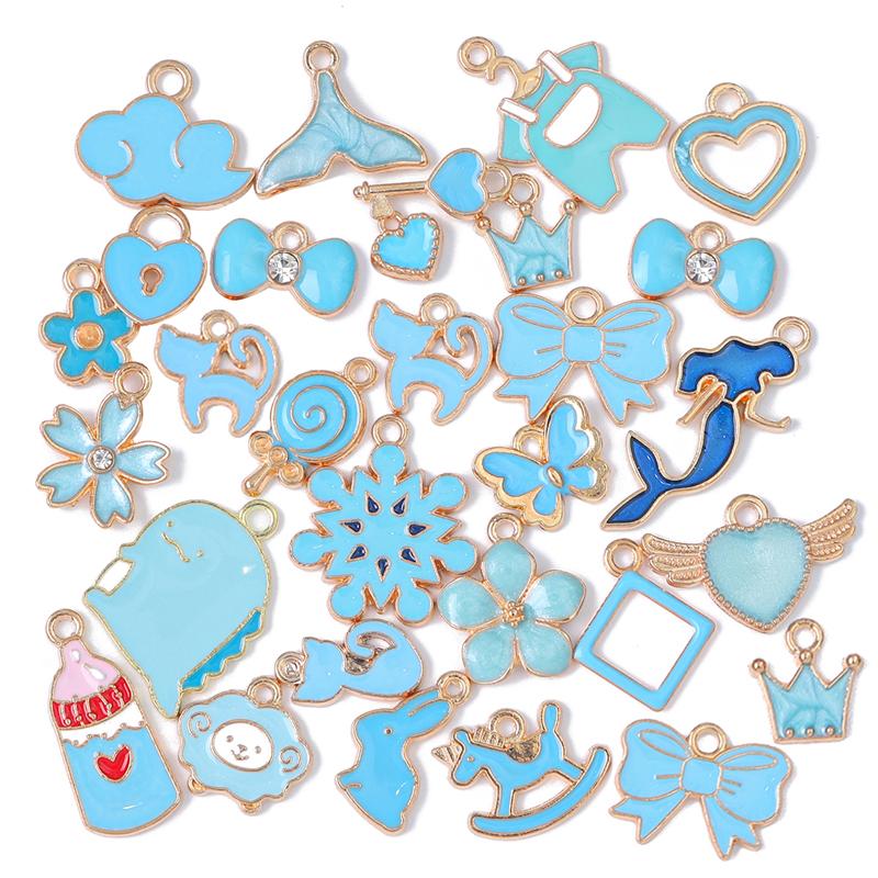 10pcs Random Mixed Styles Enamel Charm Heart Flower Cross Cat Butterfly Pendants for Bracelet Necklace DIY Jewelry Craft Making