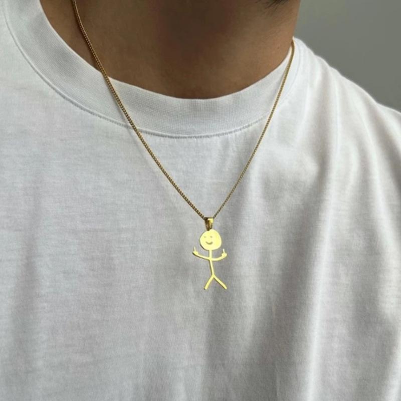 Fashion Hip Hop Funny Doodle Pendant Necklace For Man Woman Stickman Middle Finger Rock Punk Necklace Party Jewelry