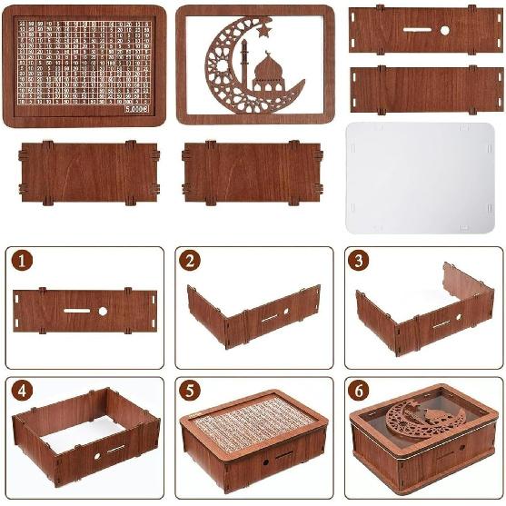 Wooden Money Box with Savings Target and Numbers, Reusable Money Saving Box for Cash, Savings Challenges Box w/Counter Crafts, Portable Storage Case