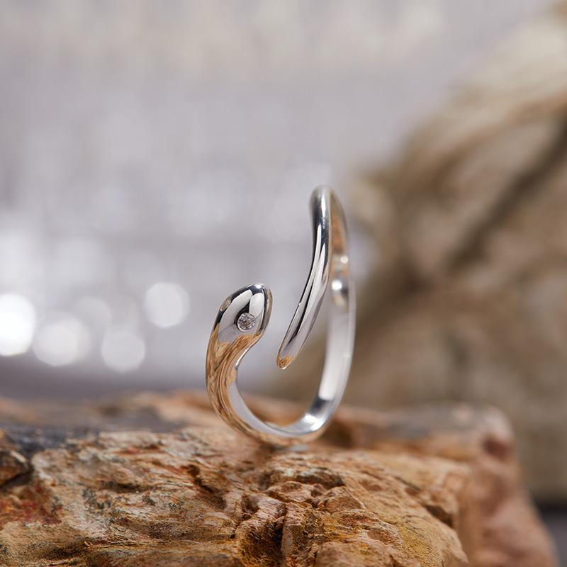 Original Design Niche S925 Sterling Silver Snake Ring 18K Non-Fading Index Finger Ring High-End Jewelry