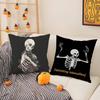 Creepy Skeleton Cat Halloween Pillow Case Short Plush Double-Sided Print Square Throw Pillow Covers Sofa Home Cushion Decor