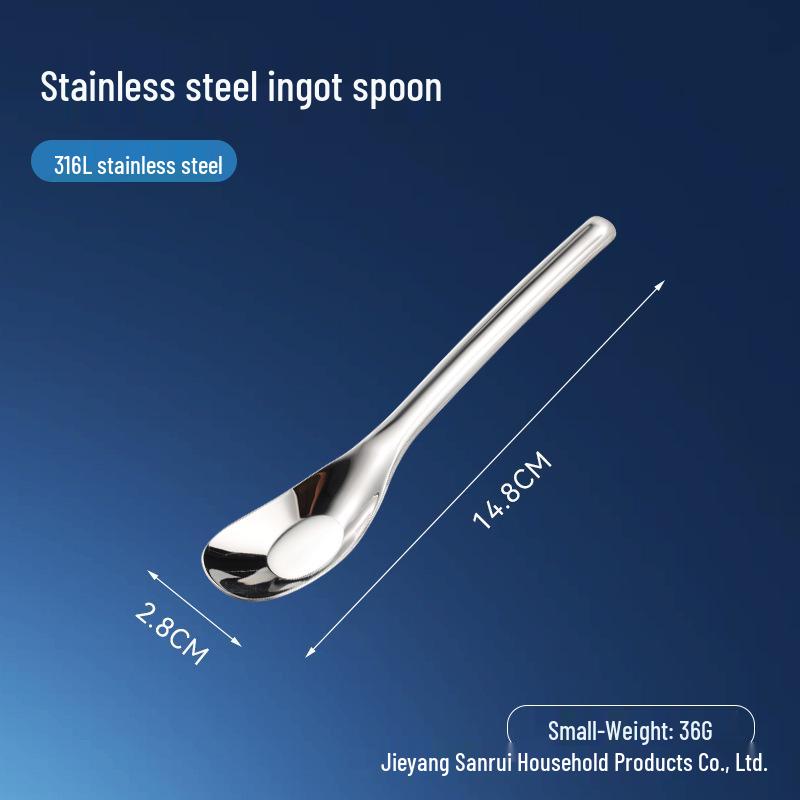 Stainless Steel Baby Feeding Spoon, Long Handle, Flat Bottom, Deepened Design, Bright Silver Finish.