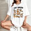 Funny Cat Bread Art Print Womens Crew Neck Short Sleeve T Shirt Cute Kitten Bakery Food Cartoon Casual Graphic Tees For Ladies
