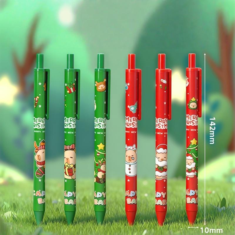 6 Stück/Set Niedliche Weihnachtskaribara Stifte Cartoon Weihnachtsmann Schneemann Elch Drück-Gelschreiber Büro Schulbedarf Weihnachtsgeschenke
