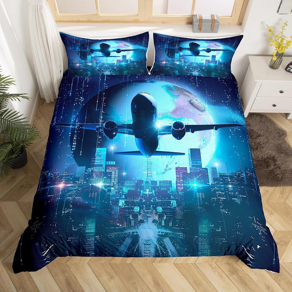 Modern City Duvet Cover Sets For Kids Boys Girls Queen Lightweight Quilt Covers Bedroom Decor Building Bedding Sets No Comforter