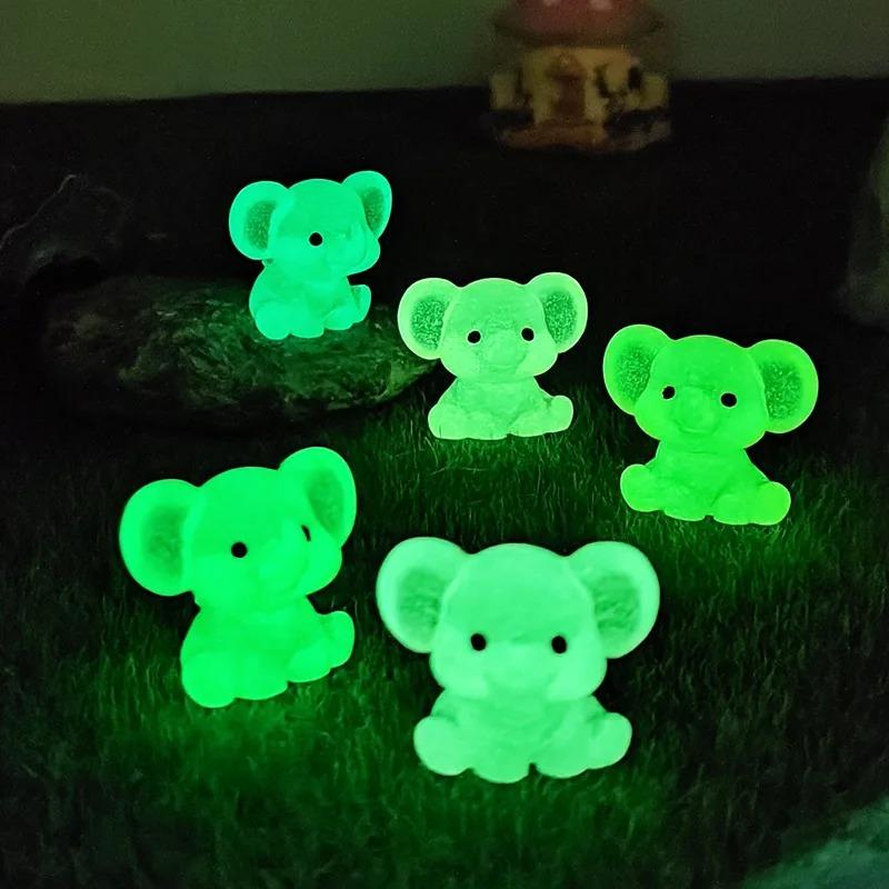5Pcs Luminous Elephant Figures Fairy Garden Micro Landscape Ornament Glowing In Dark Miniature Flower Potted Dollhouse Decor