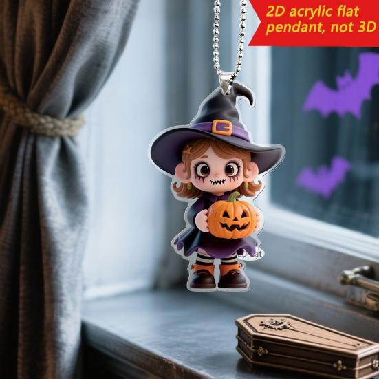 

2D Witch Acrylic Pendant Gothic Hanging Decoration Cartoon Witch Halloween Ornament for Backpack Car Keychain Decor B