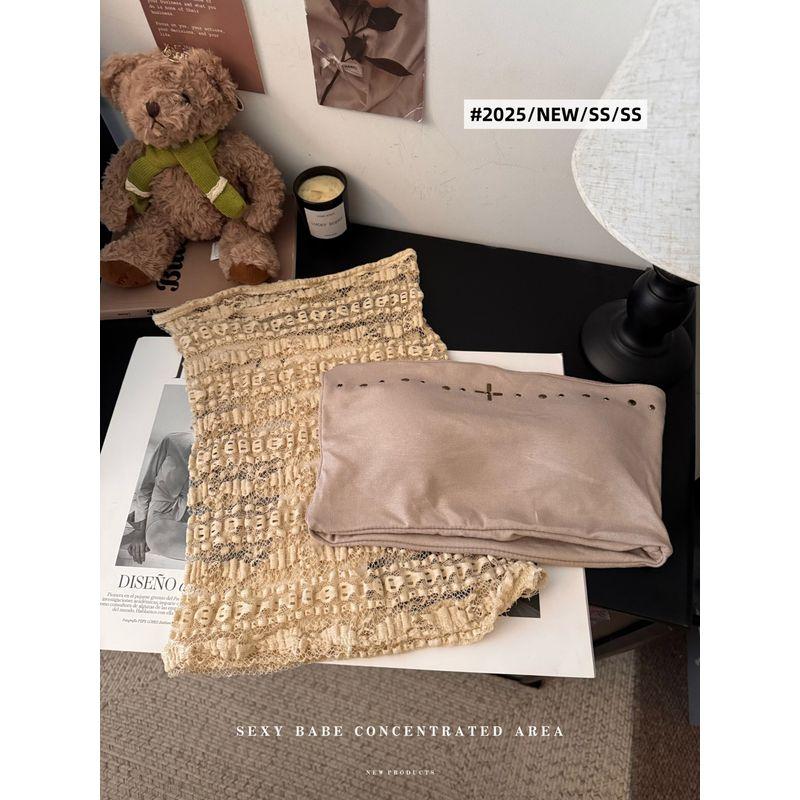 Kumikumi Pure Desire Style Suit Tube Top Women's Summer Slim Fit Inner Wear Sleeveless Lace Vest Two-Piece Set