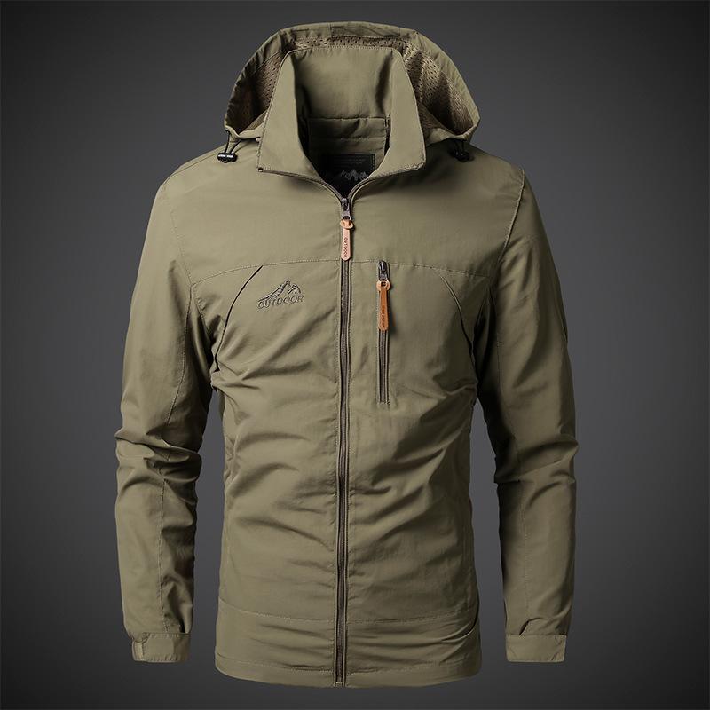 Spring and Autumn Thin Jacket Chest Breathable Port Can Be Removed Hooded Young and Middle-aged Large Size Breathable Men's Jacket