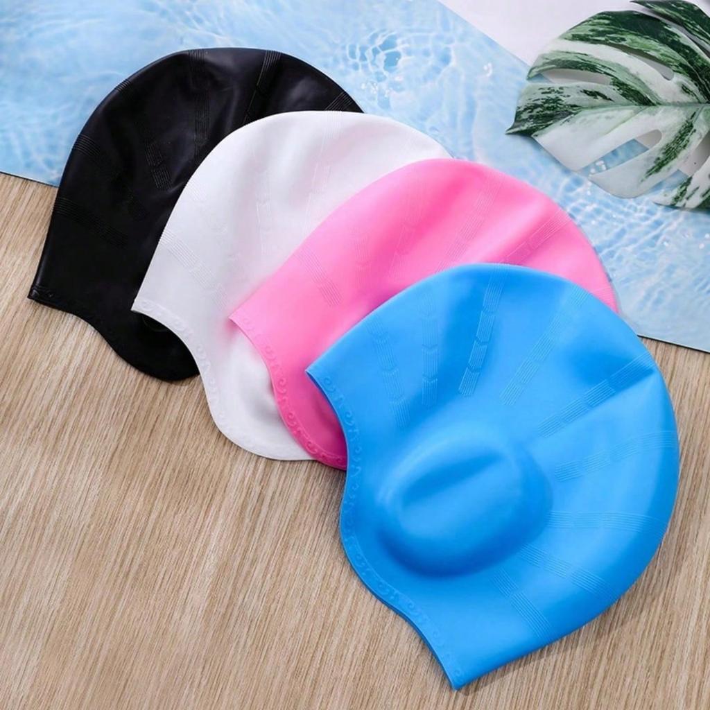 1pc/2pcs Silicone Swim Caps With Ear Coverage, Waterproof Non-Slip Large Size Swimming Hats For Long Hair,