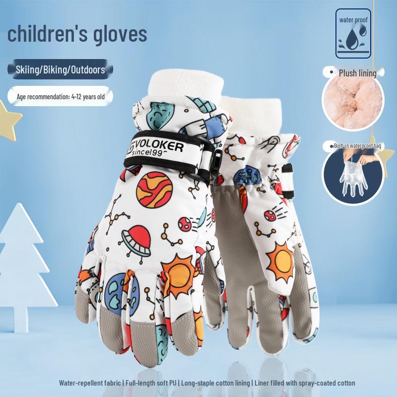 Mănuși de schi impermeabile pentru copii - Calde, antiderapante, îngroșate, căptușite cu catifea pentru băieți și fete