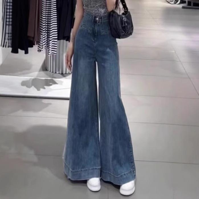 Jeansi de damă retro cu picior larg Sense of Design 2024: Pantaloni noi casual cu talie înaltă până la podea