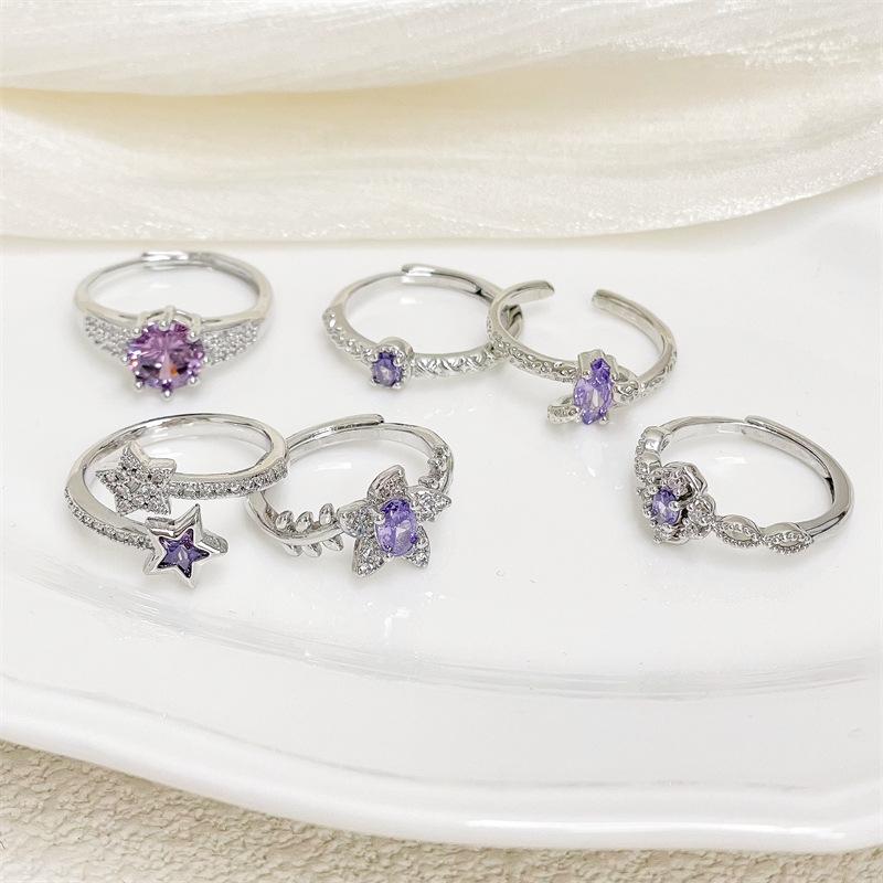New Color Treasure Purple Transshipment Nine Purple Leaving Fire Year Light Luxury Opening Ring Tassel Full Diamond Niche Super Immortal Jewelry Women