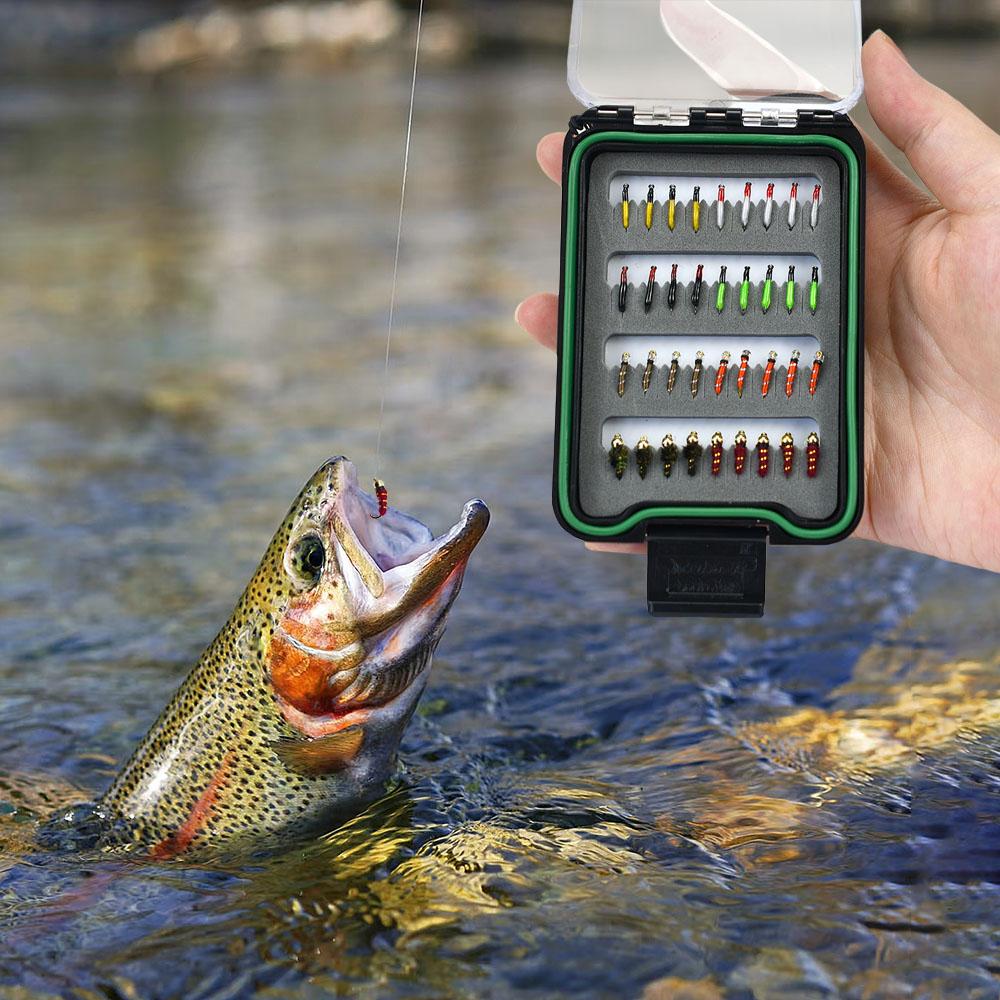 MNFT 36Pcs/Box Trout Fishing Flies Collection Dry Wet Nymph Streamers Perdigon Euro Fly Assortment with Box Flyfishing Fly Lures