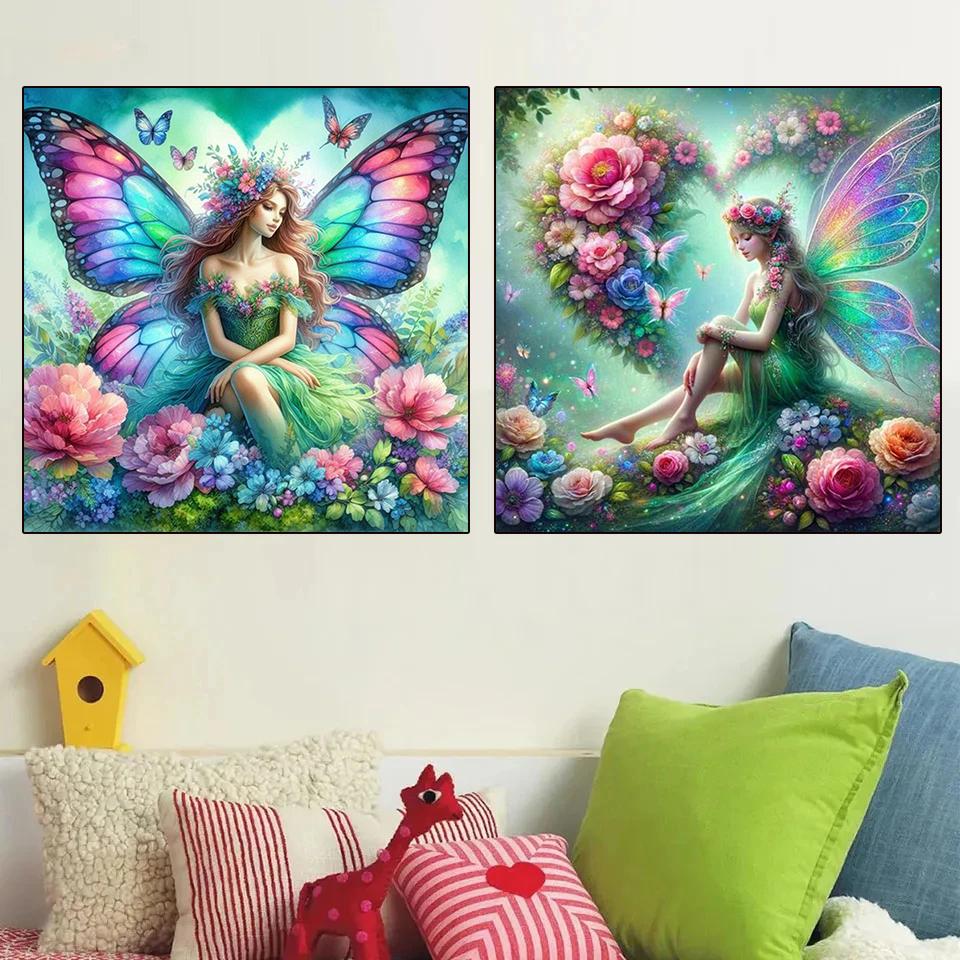 Cute Elf Girl Diamond Painting Set Flower Fairy Flower Cross Embroidery Handmade Mosaic DIY Art Designer Home Decor Gift