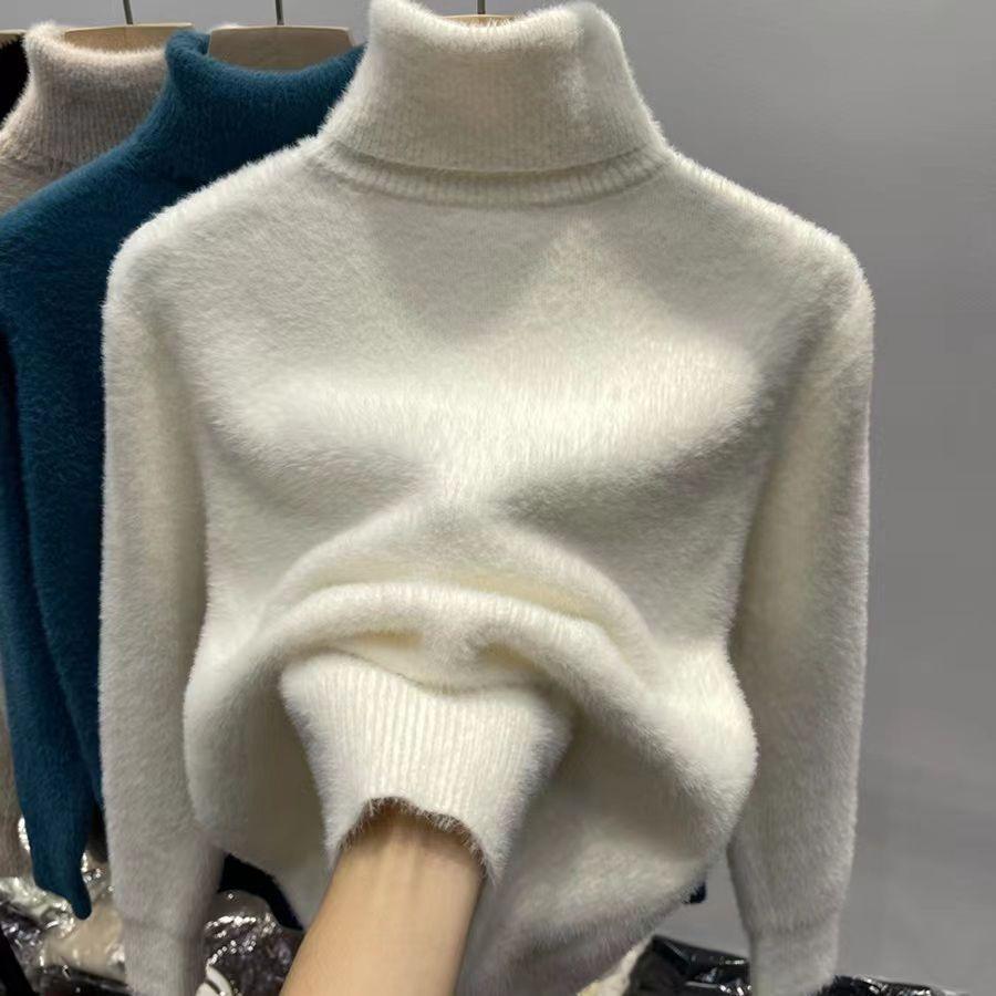 Women's Solid-Color Knit Base Layer for Fall/Winter, To Be Worn Under A Thick, Fleece-Lined, Slim-Fit Sweater