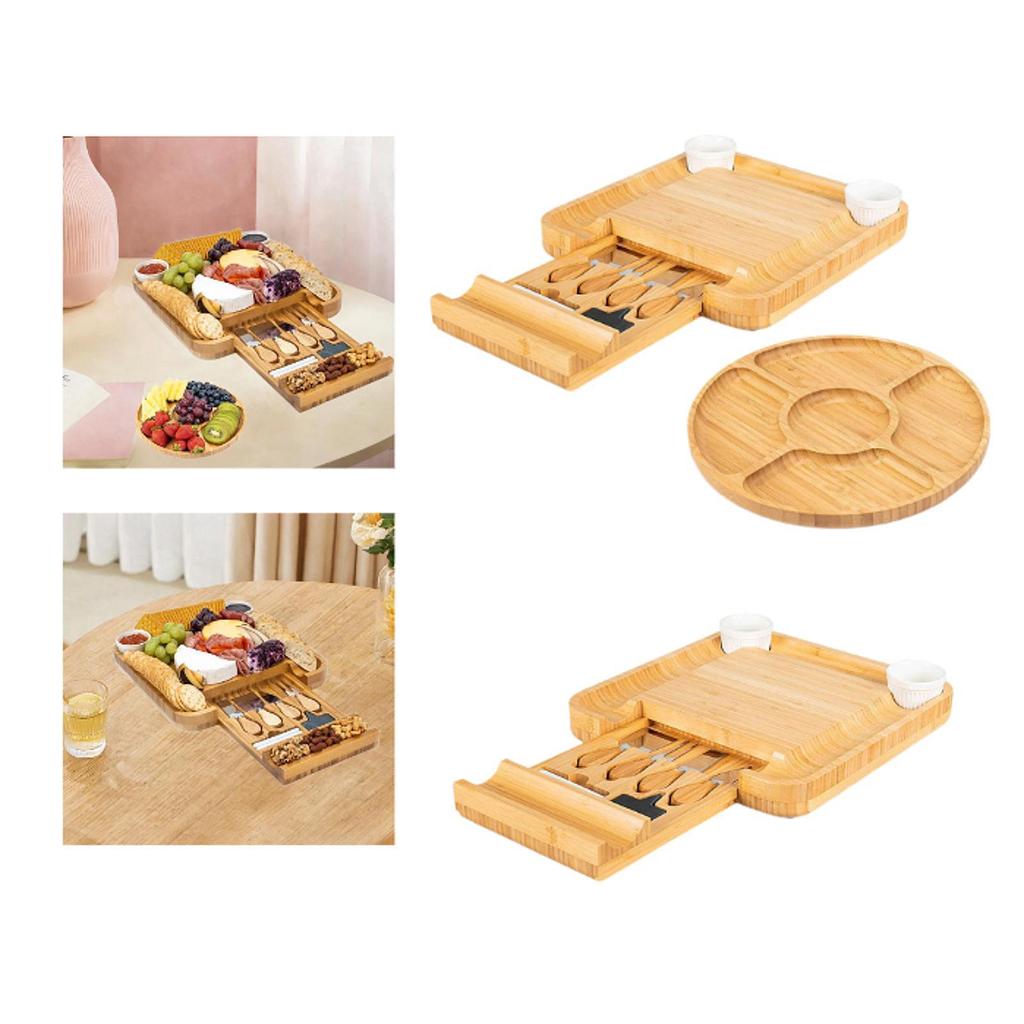Serving Cheese Tray Bamboo Board for Housewarming Celebration Wedding with round plate