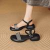 Stepping On Shit Sandals Women's 2025 Summer New Versatile Rhinestone Open-toe Temperament Thick Heel Thick Sole Mother Muffin Sandals