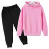 Solid Color Fleece-Lined Kids' Hoodie & Sweatpants Set - Autumn/Winter White