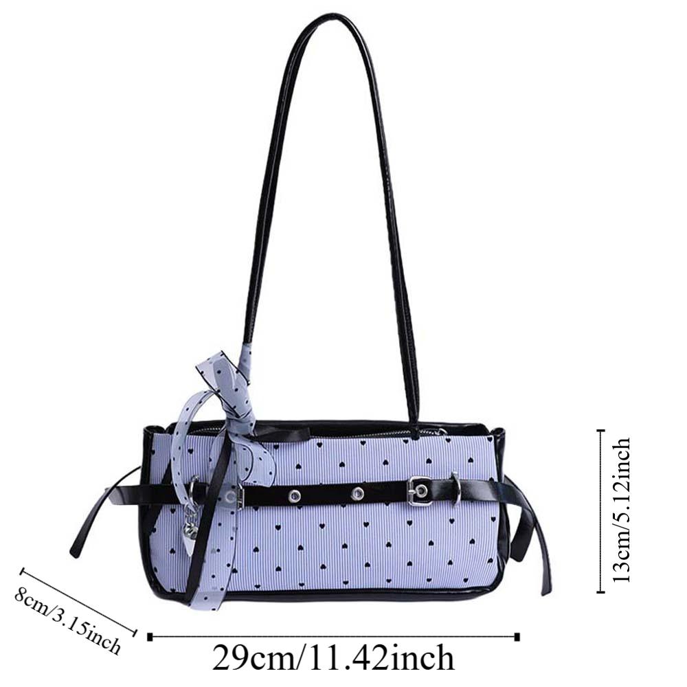 Sweet Blue Shoulder Bag Canvas Stripe Heart Underarm Bags All-match French Stick Handbag  School