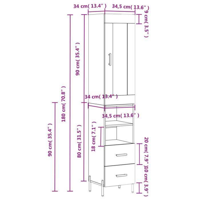 VidaXL Buffet haut Blanc 34,5x34x180 cm Bois d'ingénierie 3200265