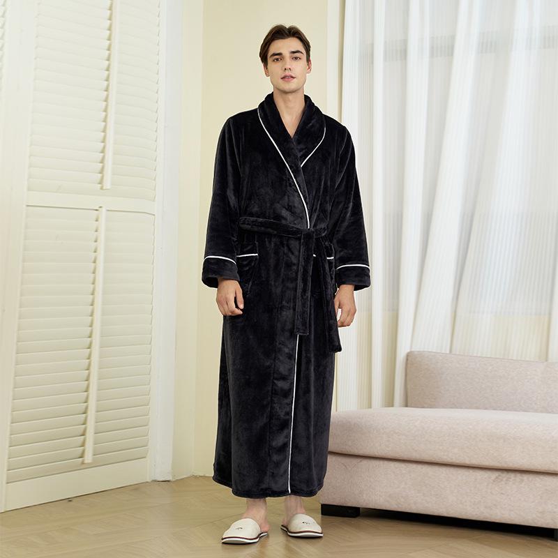 Herr- och dambadrock i plusstorlek, tjock flanellbadrock med enkel kant