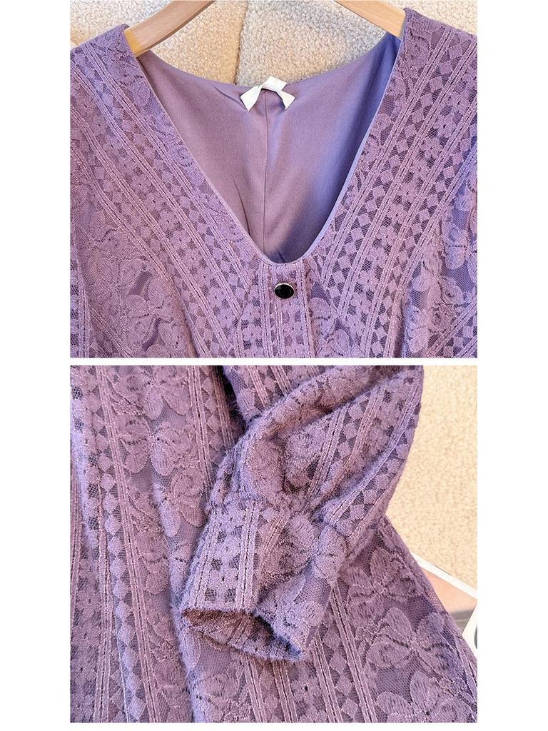 French Style Plus Size Women's Lace Dress: Spring/Autumn Slim Fit 130-300 Jin