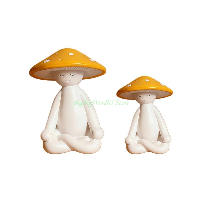 24TE Resin Meditations Mushroom Figurine Garden Mushroom Decors Statue Sculptures