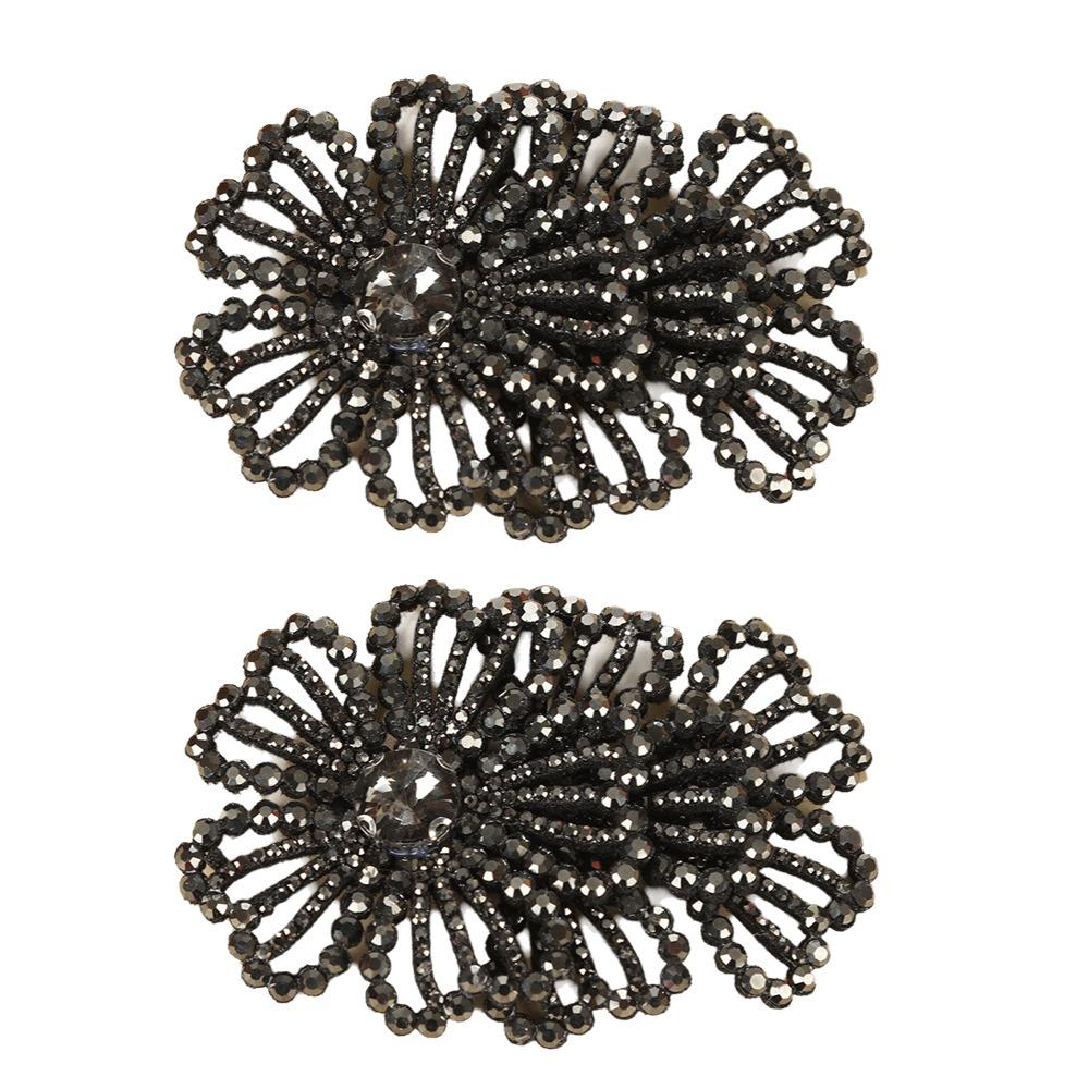 1Pairs Sparkling Flower Brooch Fabrics 3D Sew-On Applique Headband Accessories Fabrics чёрный
