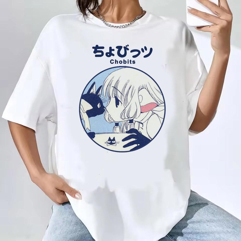 Japanese Anime Chobits T Shirt Women Kawaii Cartoon Vintage Clothes Short Sleeve Aesthetic Top Tees Unisex Female