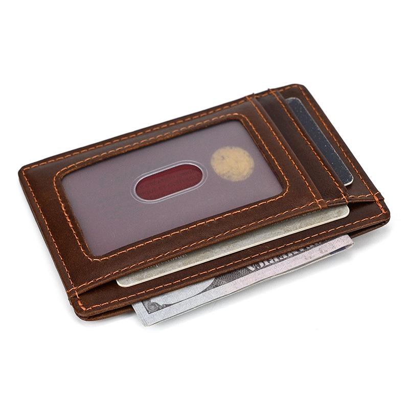 Genuine Leather Ultra-Thin Card Holder Wallet for Men & Women with Photo Slot and Dollar Clip