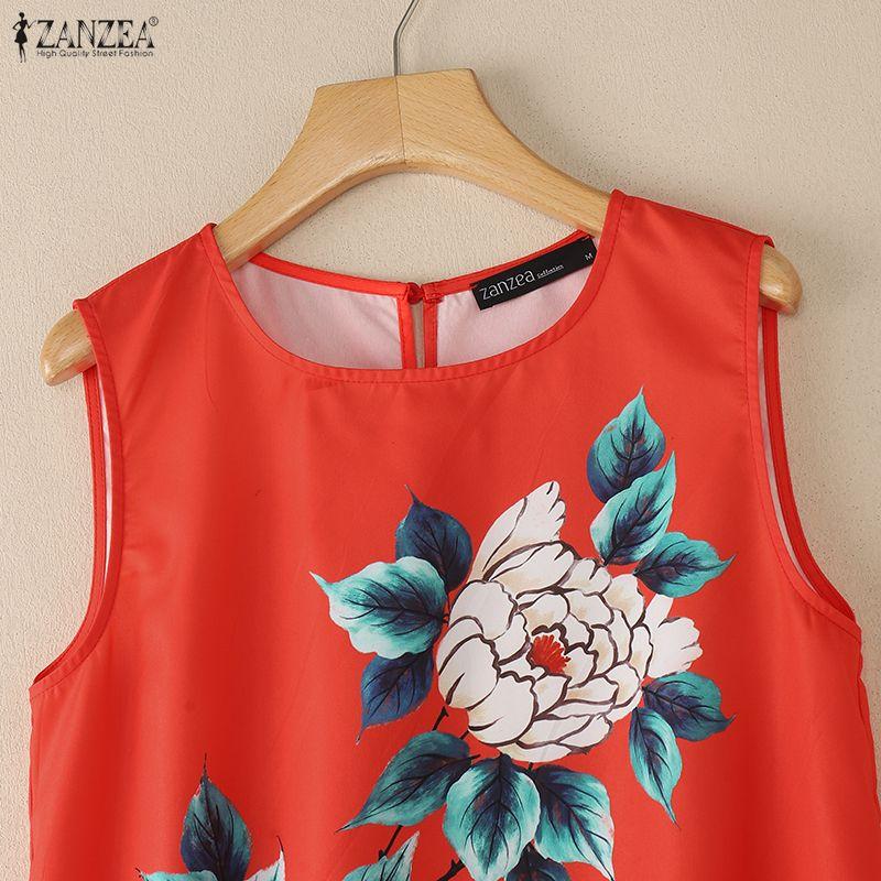 ZANZEA Women Casual Round Neck Floral Print Sleeveless Tank Tops