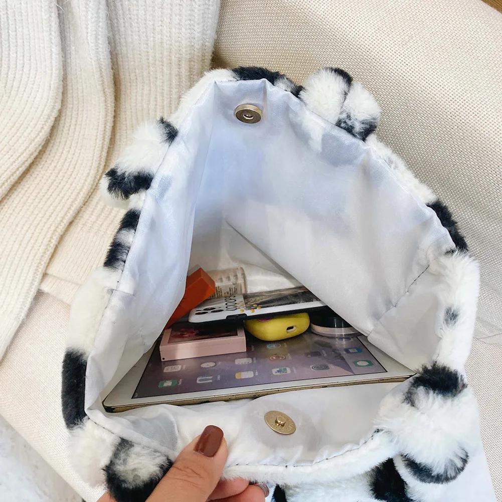 Women Bag Autumn Winter Flower Printed Underarm Bag Fluffy Tote Bag Plush Soft Handbags Ladies Large Capacity Furry Shoulder Bag