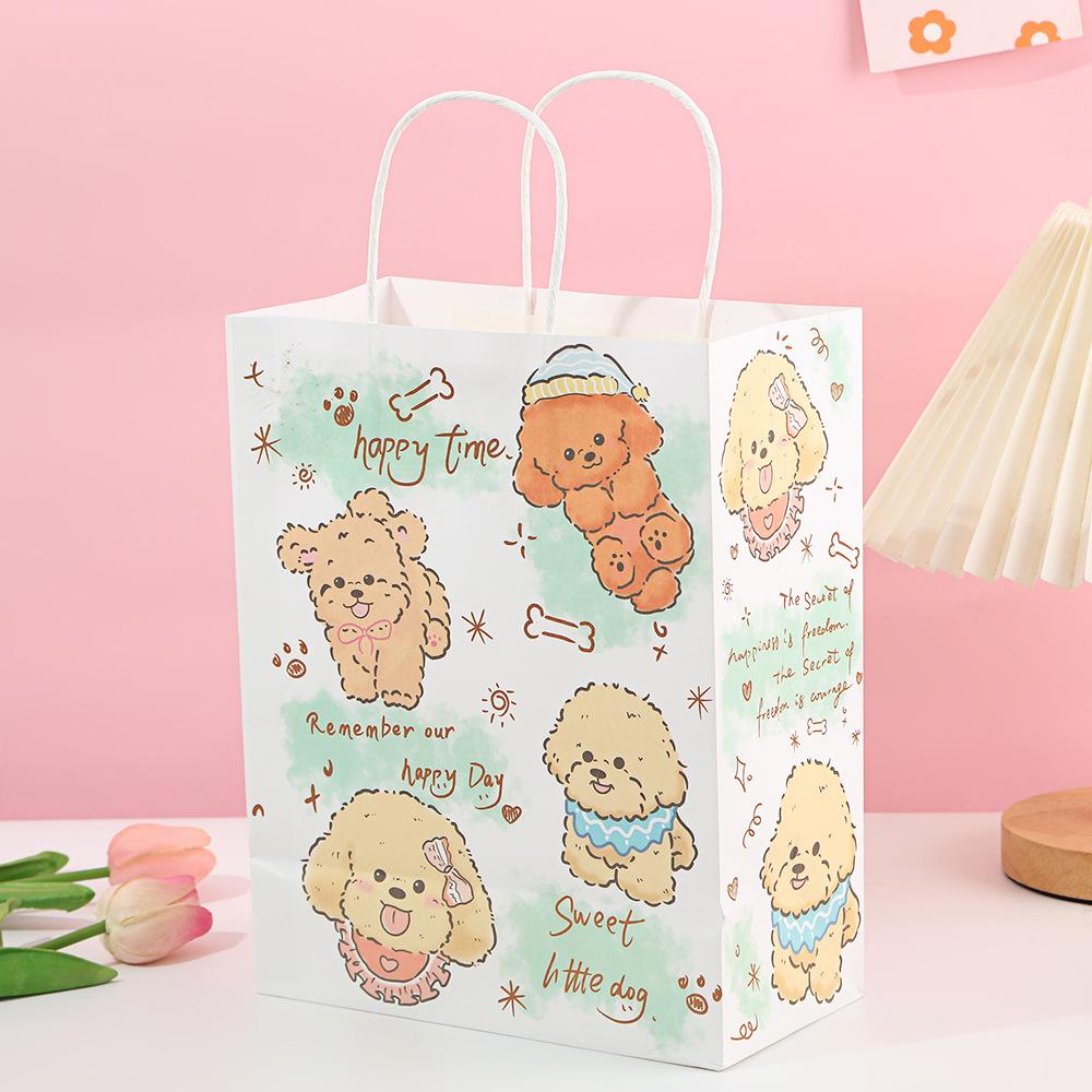 StoBag Dog Puppy Cartoon Print Kraft Paper Gift Bags for Sweets Gift Wrapping Bags Party Candy Treat Birthday Packaging