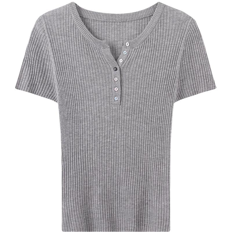 

BETU Women s Slim-Fit V-Neck Knit Short Sleeve Top S