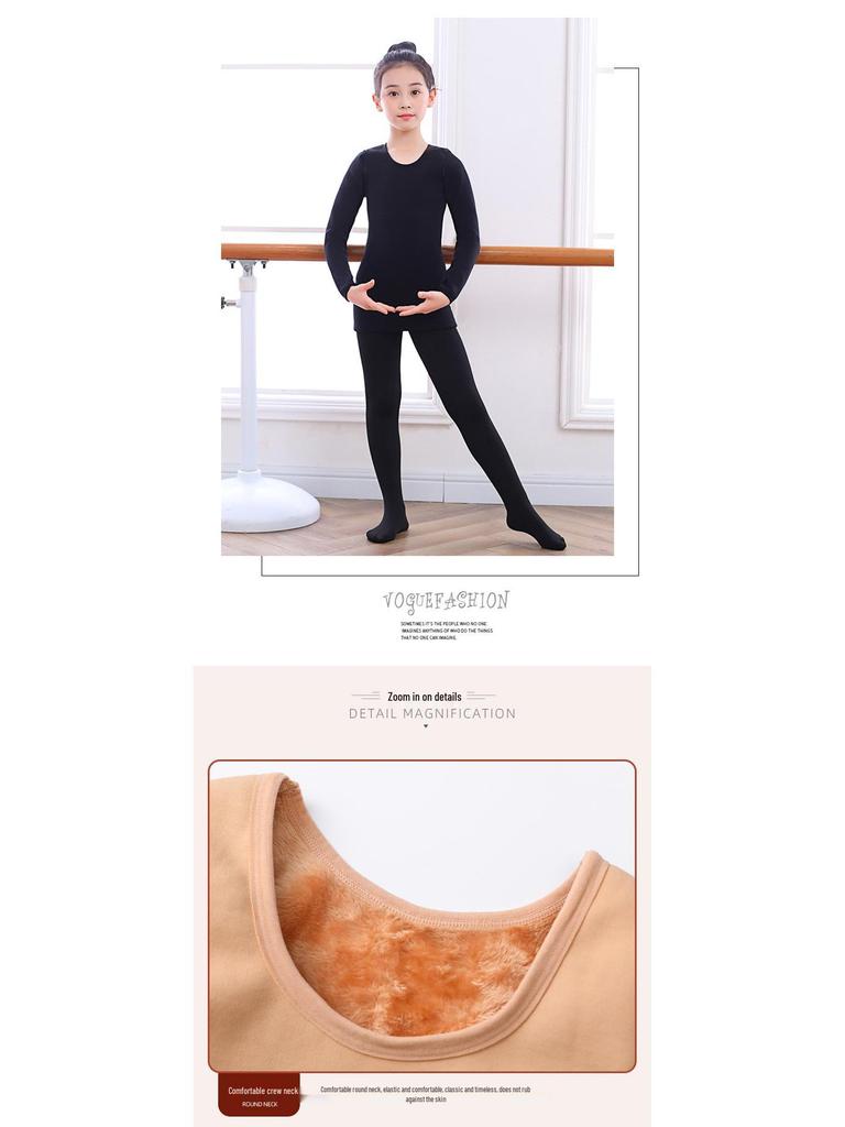 Children's Performance Base Layer: Flesh-Colored Fleece Dance Shirt for Winter