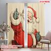 2pcs,2D Plane Printing Popular Curtains American Santa Claus Polyester Easy Install (without Rod) Festive for Kitchen, Bedroom &