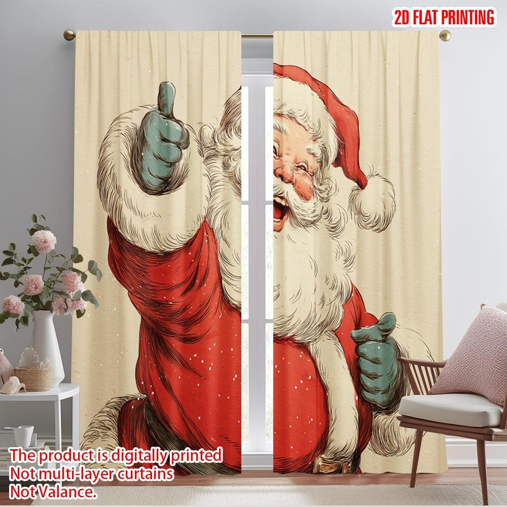 

2pcs,2D plane printing Popular Curtains American Santa Claus Polyester Easy Install (without rod) Festive for Kitchen, Bedroom & 52.50×116.00 CM 2pcs
