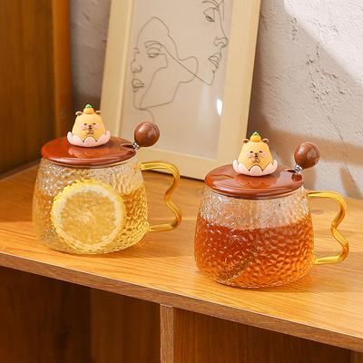 Capybara Glasbecher hitzebeständige Tasse mit Deckel Löffel Sommerbecher Mädchen Zuhause Frühstück