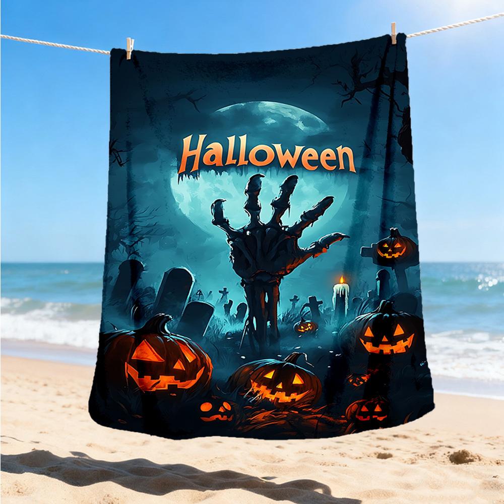 1pc Halloween Graveyard Scene Throw Blanket Polyester Fiber, Lightweight Flannel, Soft & Warm, All Season Use for Outdoor, Camping Digital Print