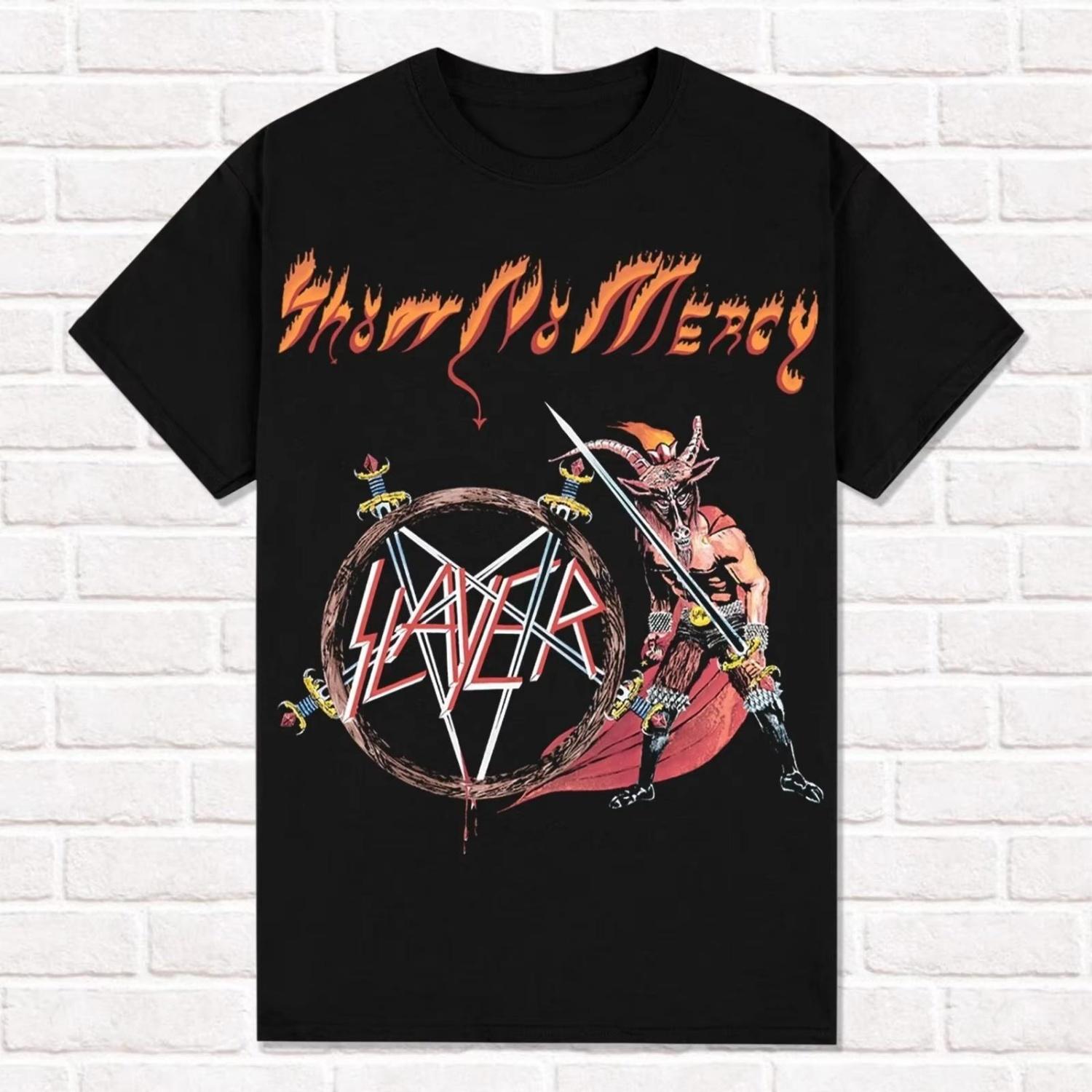 Slayer Черная футболка Show No Mercy 1983 Трэш-метал Хэви-метал Футболка Футболки Топы Унисекс Хлопок Короткий рукав Уличный стиль S чёрный