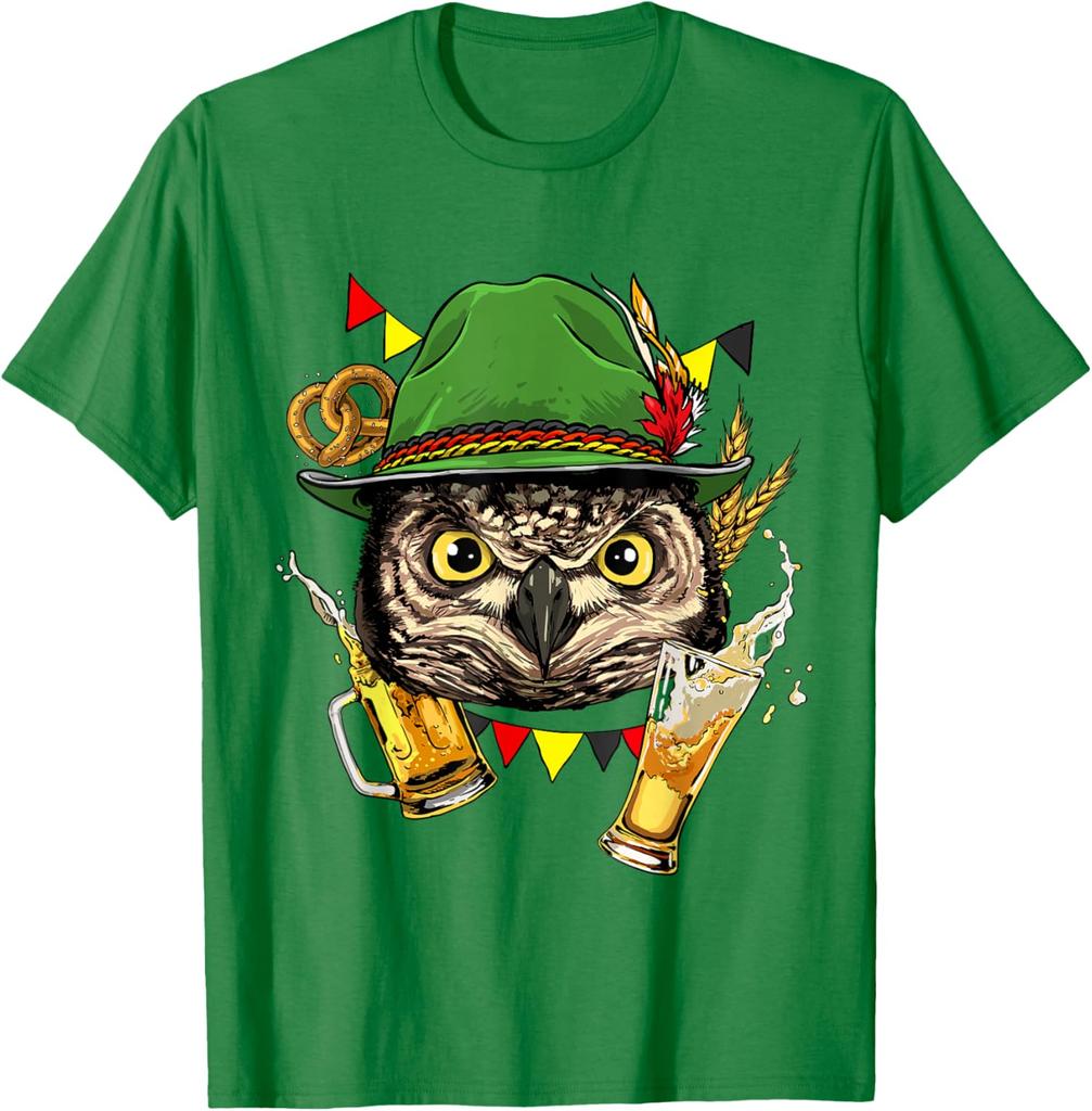 Owl Oktoberfest Beer Mug Bavarian Festival Graphic Tee Casual Cotton Short Sleeve T-Shirt
