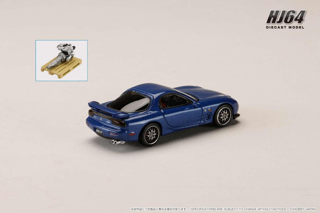 Mazda SPIRIT R TYPE A with Engine Display Innocent Blue Mica 1/64 RX-7 (FD3S) Model,