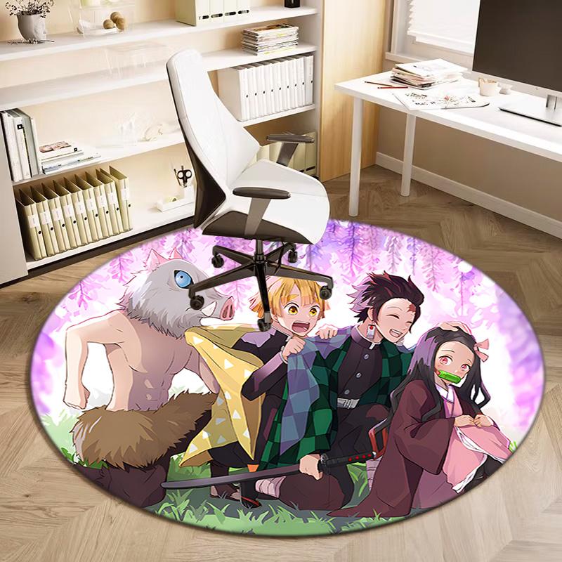 Classic Japanese-style Cartoon Demon Slayer Round Rug, Home Soft Decorative Anti-slip Yoga Mat and Chair Mat, Outdoor Floor Mat Carpet K12