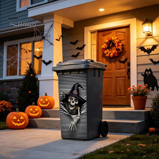 Large Vertical Decorative Stickers for Bins Halloween Wall Trash Can Decal Stickers, Spooky Skull Ghost Horror Creative Balcony Decals Outdoor Garbage